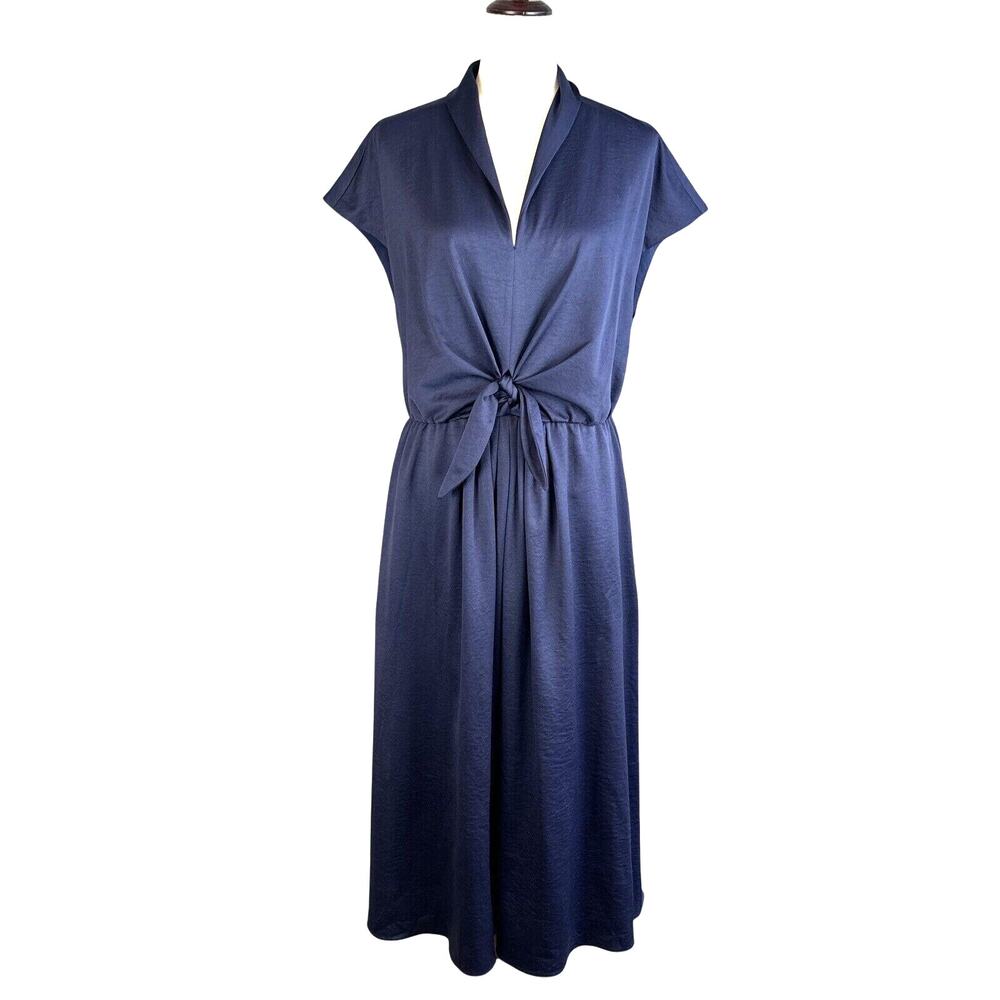 Gal Meets Glam Margie‎ Midi Dress Size 8 Navy Blue Tie Front Short Sleeve